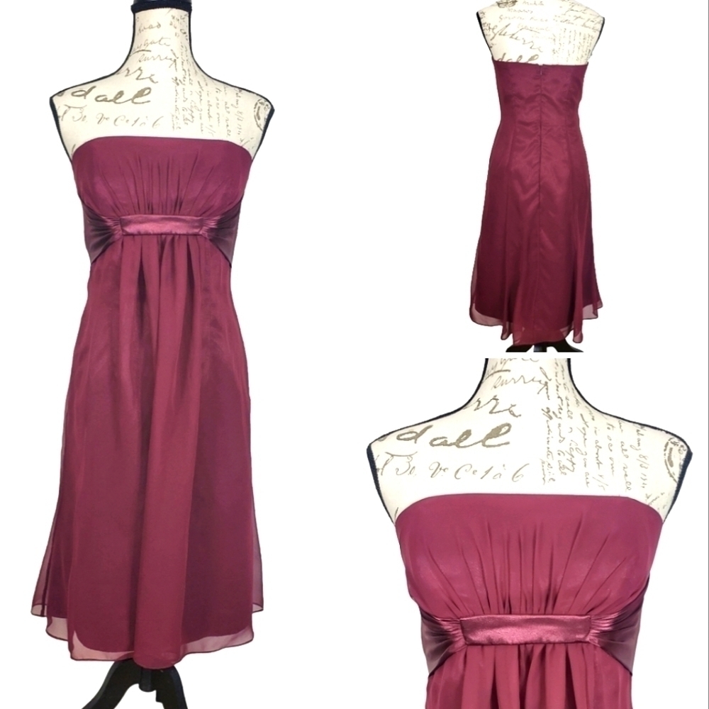 Belsoie Strapless Dress Formal Empire Waist Prom Bridesmaid Maroon Red Sz 6